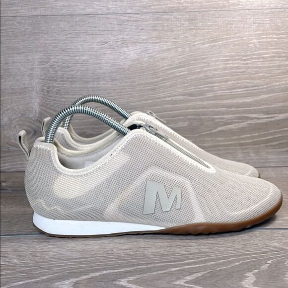 Merrell Civet Zip Silver Lining Argent Women’s Sz 8.5 Mesh Cream Tan Tennis Shoe - Picture 1 of 10